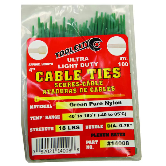 Tool City 4 in. L Green Cable Tie 100 Pack (4