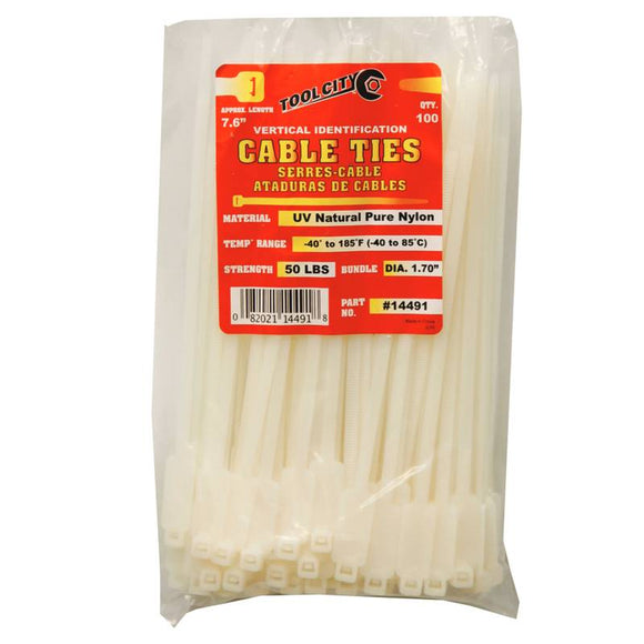 Tool City 7.6 In. L White Cable Tie 100 Pack (7.6