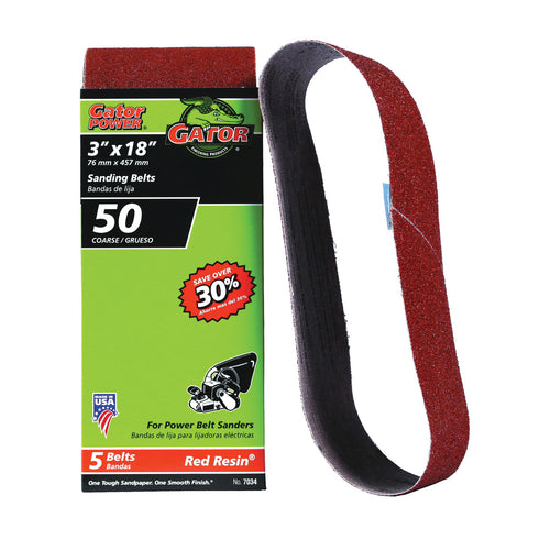 Gator Aluminum Oxide Sanding Belts (3 X 18 50 Grit 2 Pack)