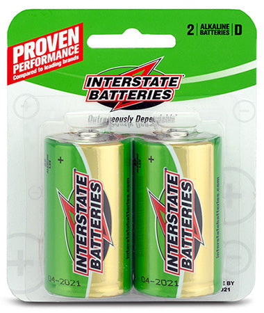 Interstate Batteries DRY0020 1.5V Alkaline D Batteries, Pack of 2