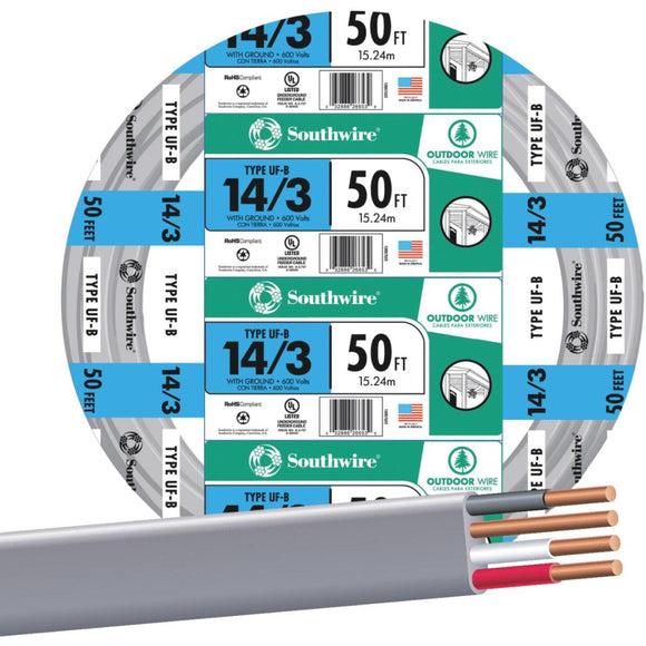 Southwire 50 Ft. 14 AWG 3-Conductor UFW/G Wire