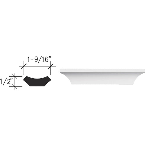 Inteplast Building Products 1/2 In. W. x 1-9/16 In. H. x 8 Ft. L. Crystal White Polystyrene Cove Molding